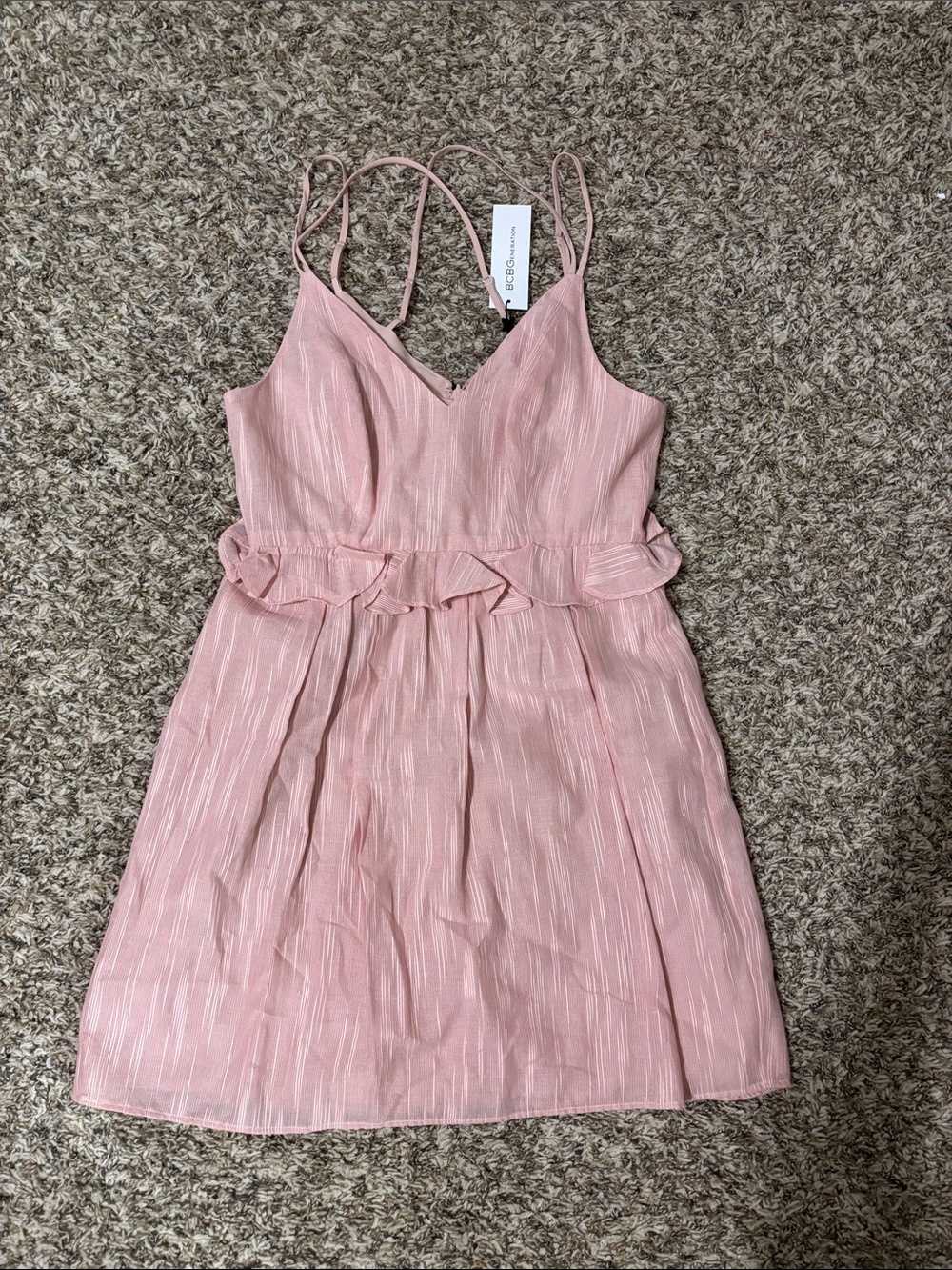 Ruffled Waist Pink Sundress with V-Neck NWT
